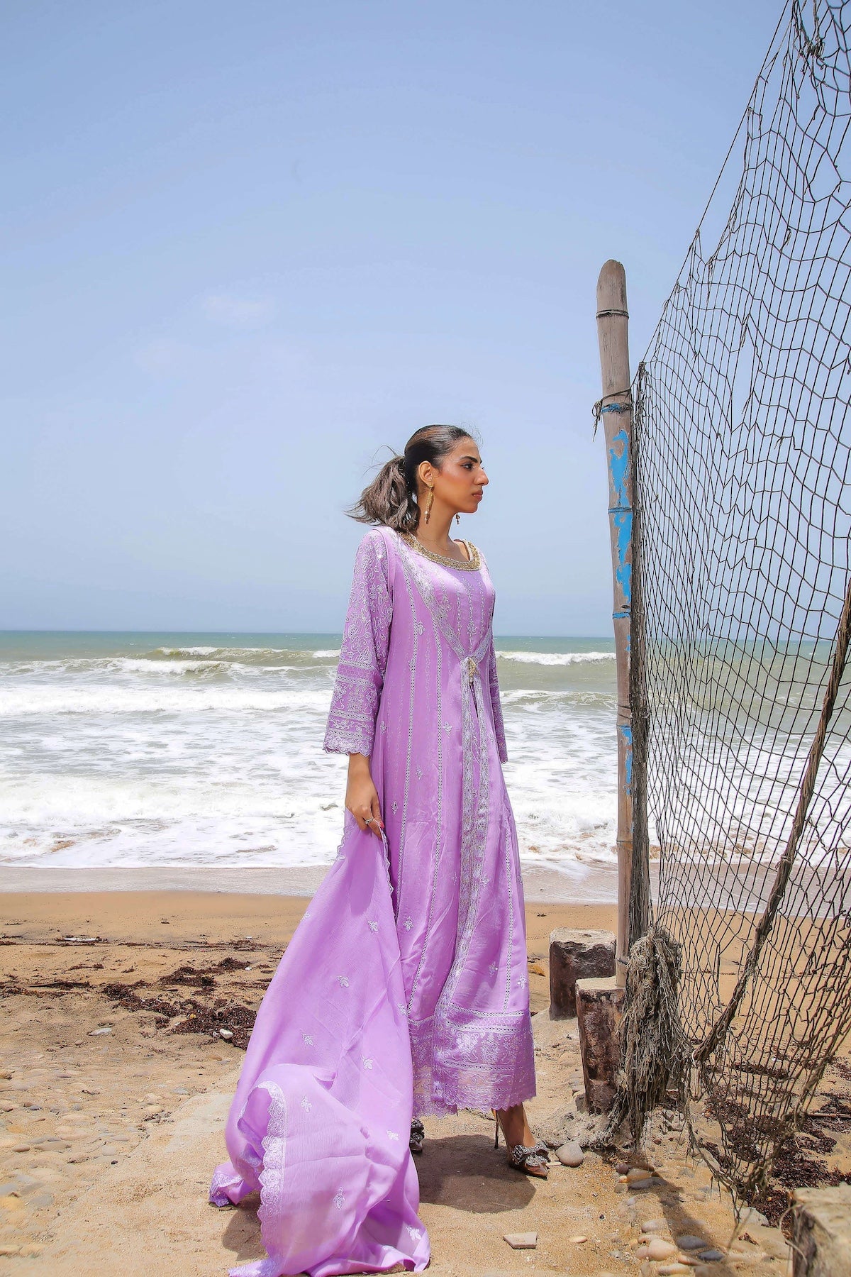 Complete 4-piece lilac dress set with dupatta