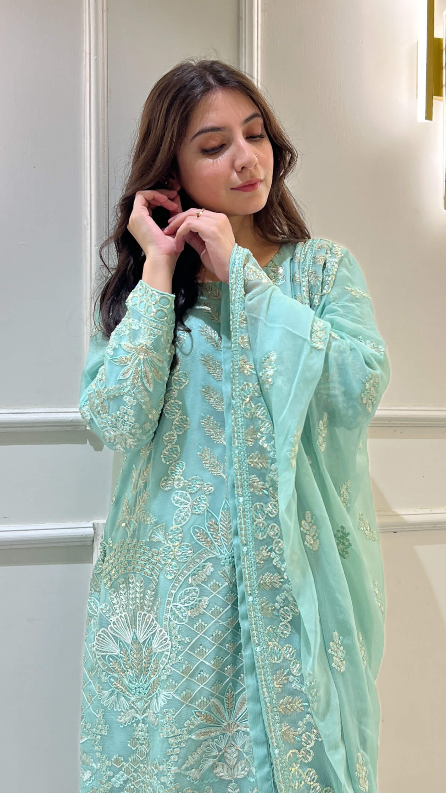 Embroidery detail on soft chiffon dupatta