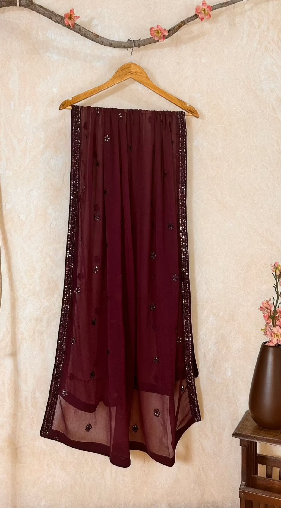 Maroon Embroidered Chiffon Pakistani Designer Suit Embroidered Dupatta | Zarveil