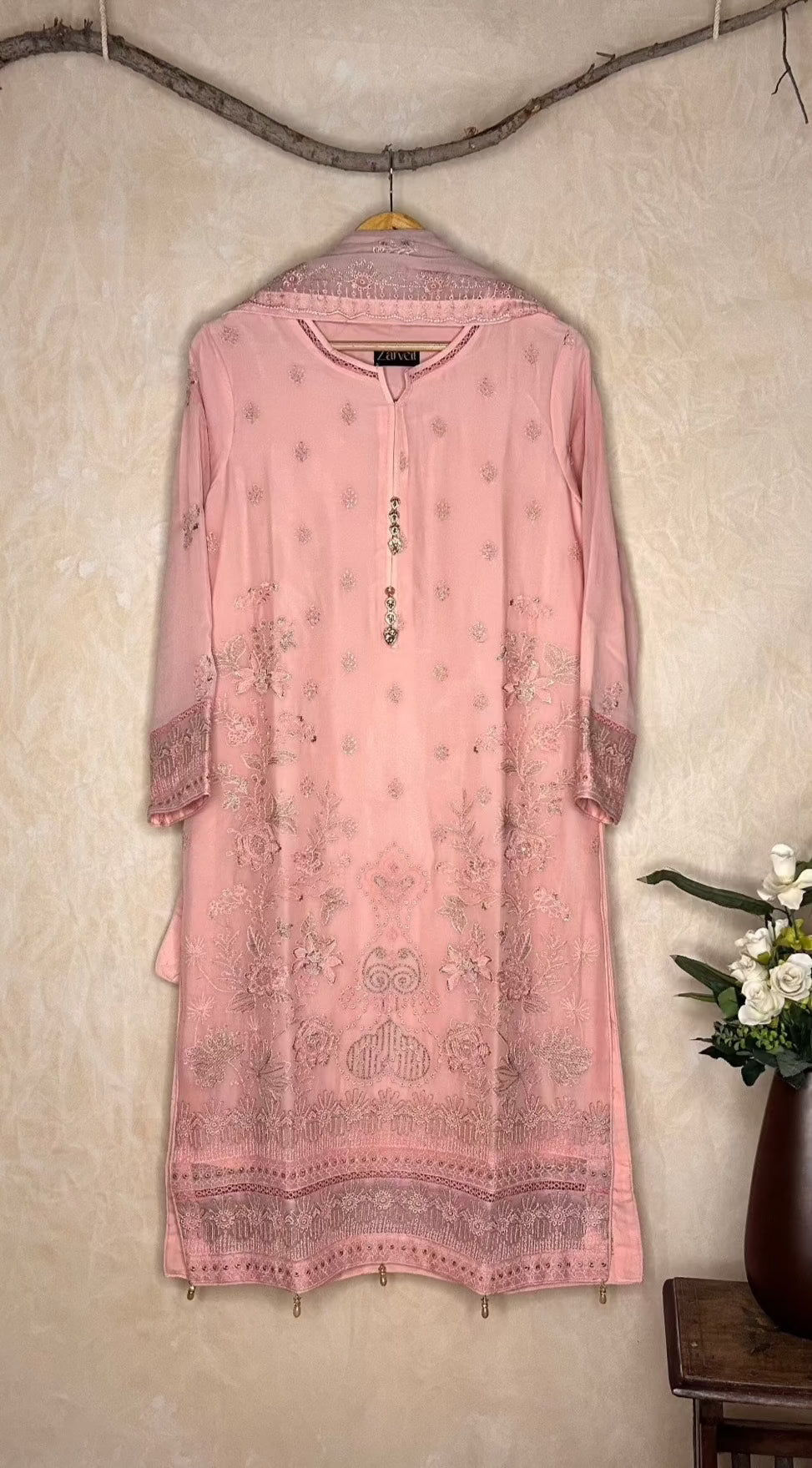 Pink Designer Shalwar Kameez Complete Look | Zarveil