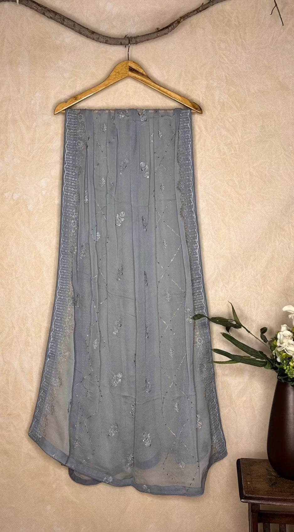 Shop Gray Readymade Pakistani Suit Embroidered Dupatta | Zarveil