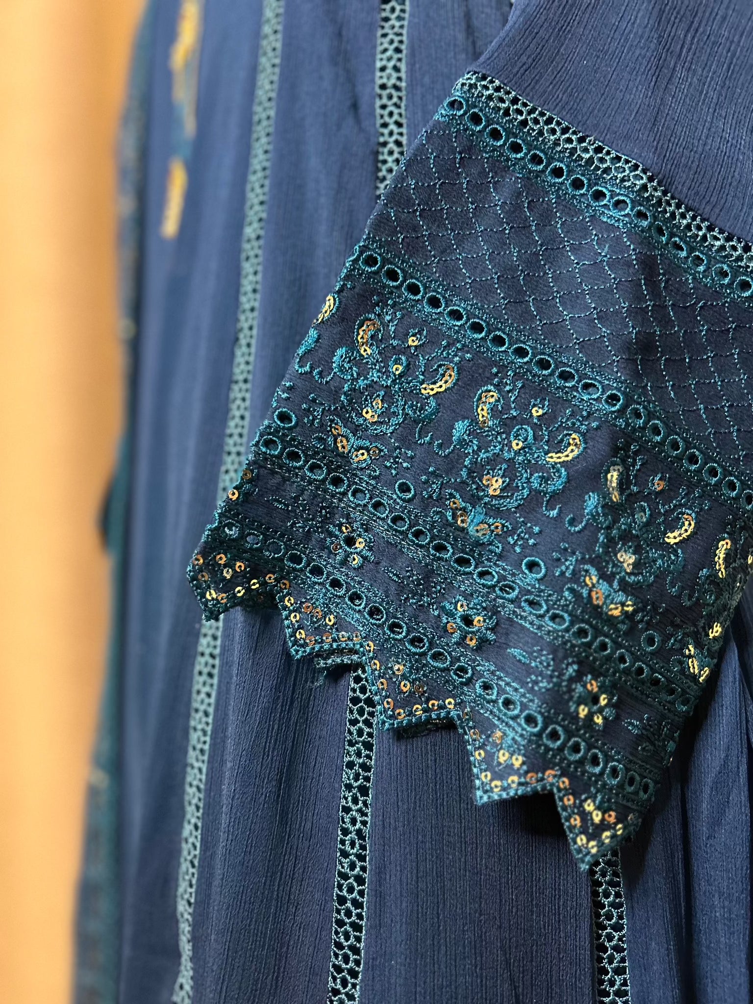 Peacock Blue Maxi Dress India Partywear Detailed Embroidery  | Zarveil