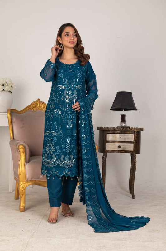 Embroidery close-up on neckline and sleeves