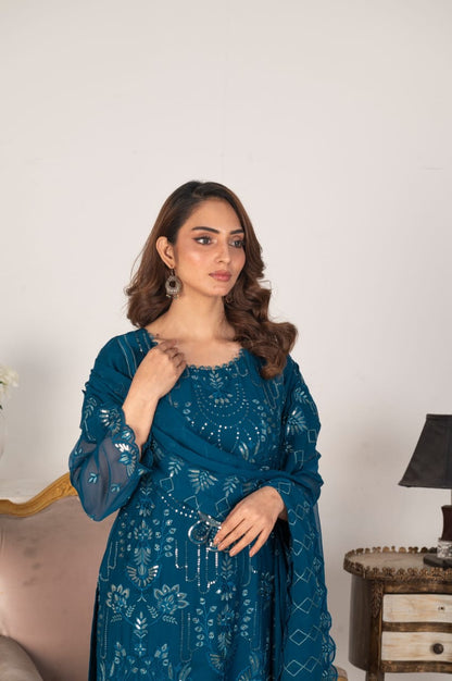 Embroidery close-up on neckline and sleeves